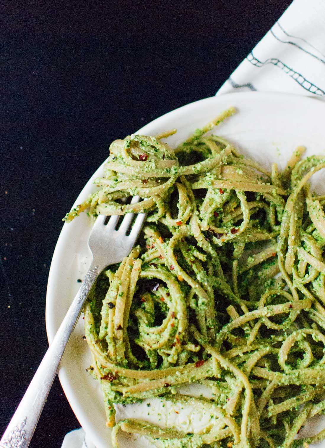 Spaghetti with Kale-Walnut Pesto